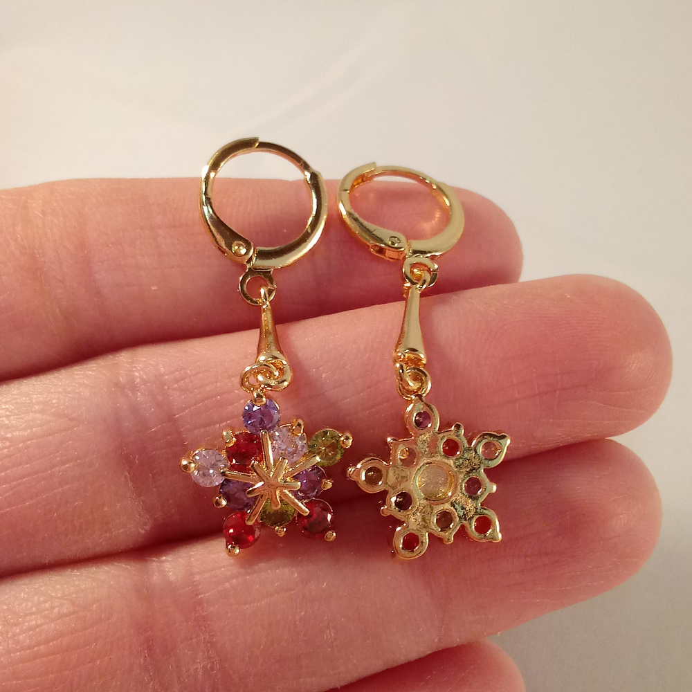18K Yellow Gold Filled Diamond Zircon Star Snowflake Flower Earrings Multi Color - Picture 3 of 3